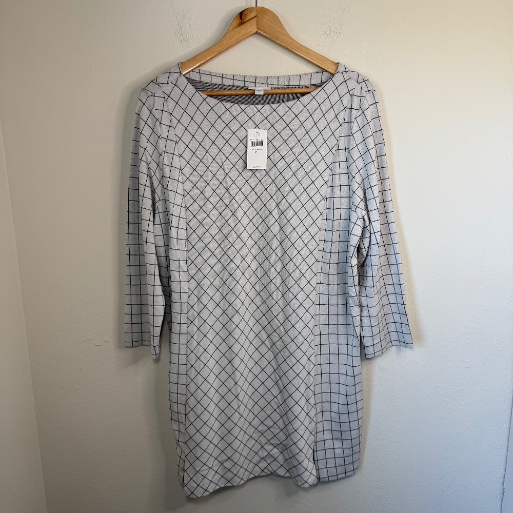 J. Jill Tunic Top Women's XL Cream Black Ponte Knit Windowpane NWT Preppy